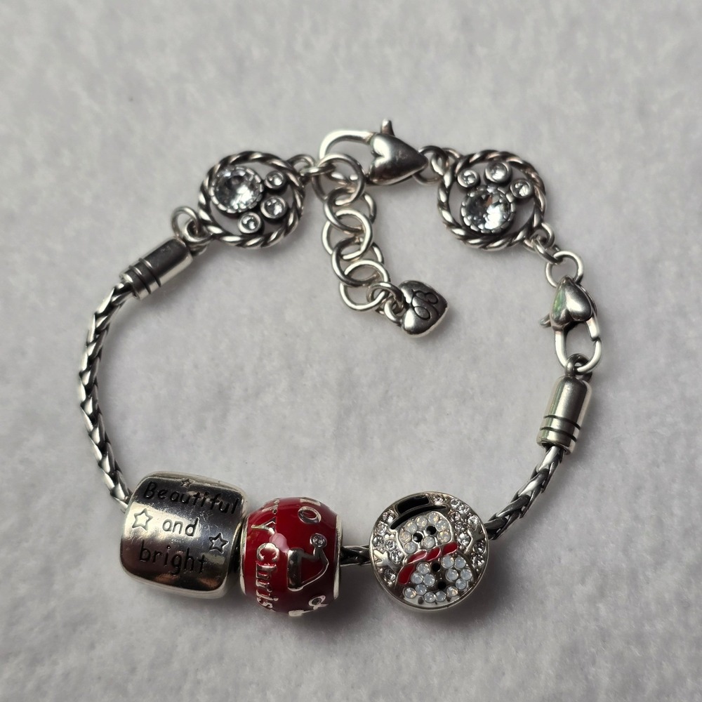 Brighton Christmas Charm Bracelet Silver Tone Snowman Tree Ho Ho Ho Crystal 8" - Picture 3 of 8